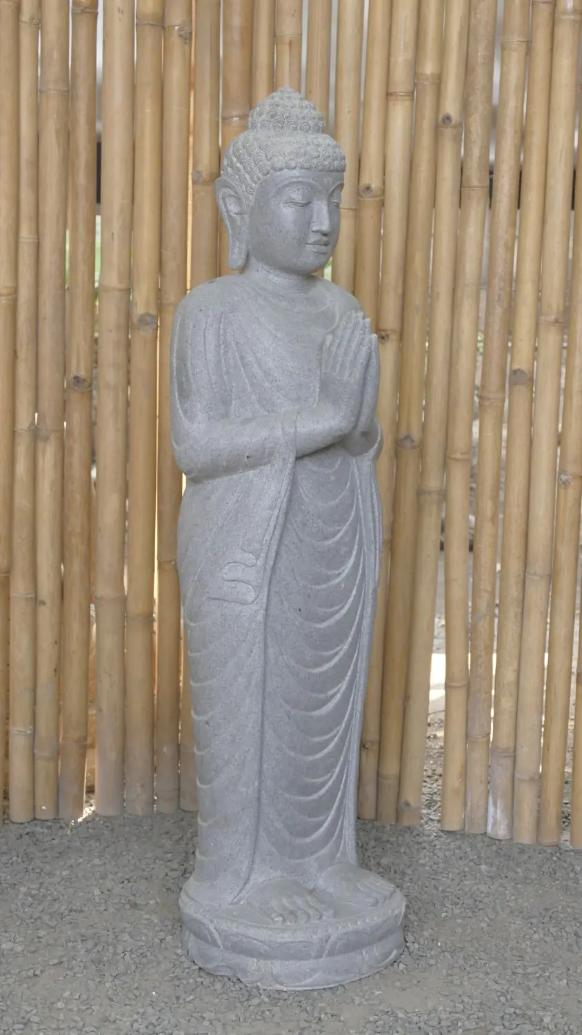  Product image 5 of the product “Standing Buddha made of Riverstone, position Namaskara , H. 118cm. ”